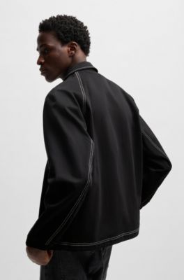 Cotton-twill jacket with chain-stitch logo, Black