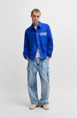 Cotton-twill jacket with chain-stitch logo, Light Blue