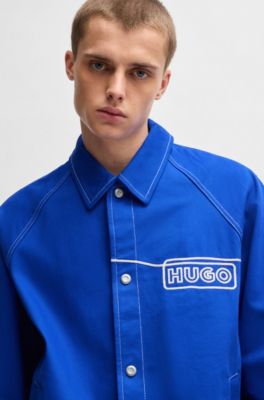 Cotton-twill jacket with chain-stitch logo, Light Blue