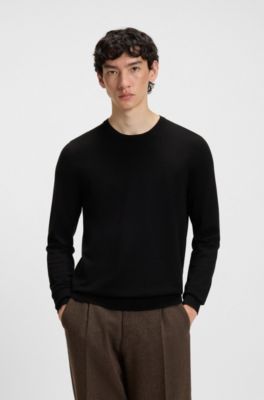 Regular-fit knitted sweater with crew neckline, Black