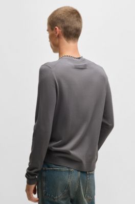 Regular-fit knitted sweater with crew neckline, Light Grey