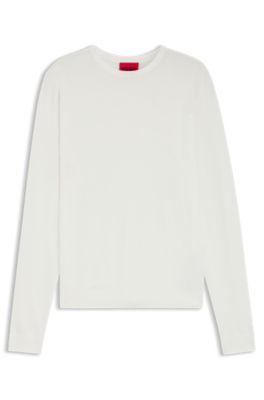 Regular-fit knitted sweater with crew neckline, White