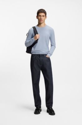 Regular-fit knitted sweater with crew neckline, Purple
