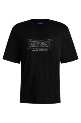 Hugo Boss Regular-fit T-shirt In Cotton With Graphic Logos In Black