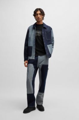 Regular-fit T-shirt in cotton with graphic logos, Black