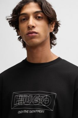 Regular-fit T-shirt in cotton with graphic logos, Black