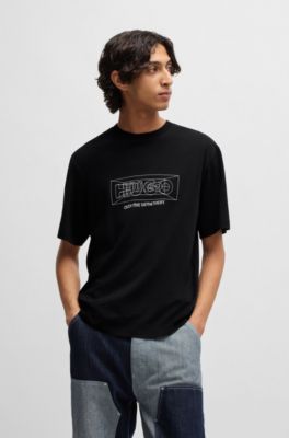 Regular-fit T-shirt in cotton with graphic logos, Black