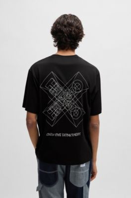 Regular-fit T-shirt in cotton with graphic logos, Black