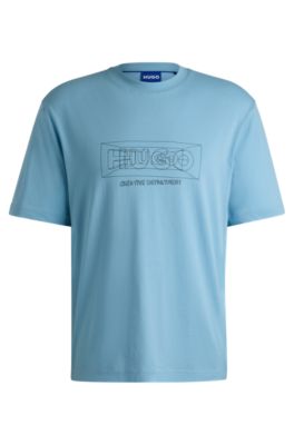 Hugo Boss Regular-fit T-shirt In Cotton With Graphic Logos In Light Blue