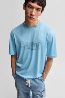 Regular-fit T-shirt in cotton with graphic logos, Light Blue