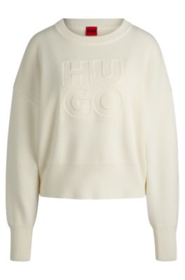 Relaxed-fit sweater with embossed logo, White