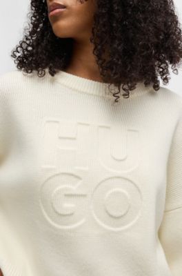 Relaxed-fit sweater with embossed logo, White