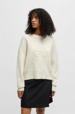 Relaxed-fit sweater with embossed logo, White