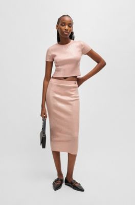 Ribbed sweater with transparent sequins in slim fit, Pink