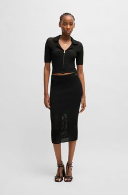 Tube skirt with sheer crochet structure, Black