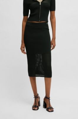 Tube skirt with sheer crochet structure, Black