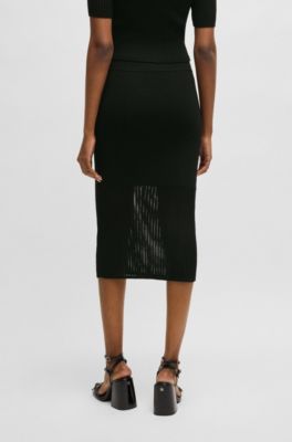 Tube skirt with sheer crochet structure, Black