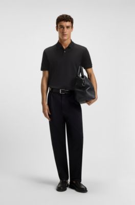 Micro-pattern polo shirt in mercerised cotton, Black
