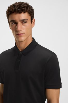 Micro-pattern polo shirt in mercerised cotton, Black