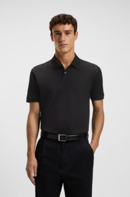 Micro-pattern polo shirt in mercerised cotton, Black