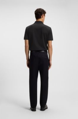 Micro-pattern polo shirt in mercerised cotton, Black