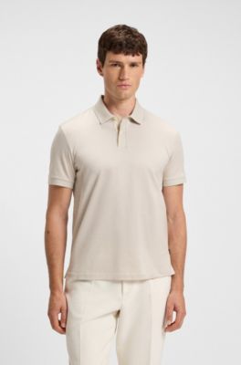 Micro-pattern polo shirt in mercerised cotton, White