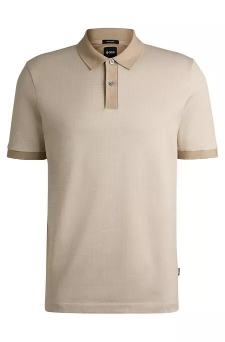 Micro-pattern polo shirt in mercerised cotton