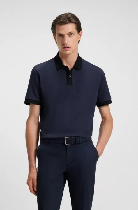 Micro-pattern polo shirt in mercerised cotton