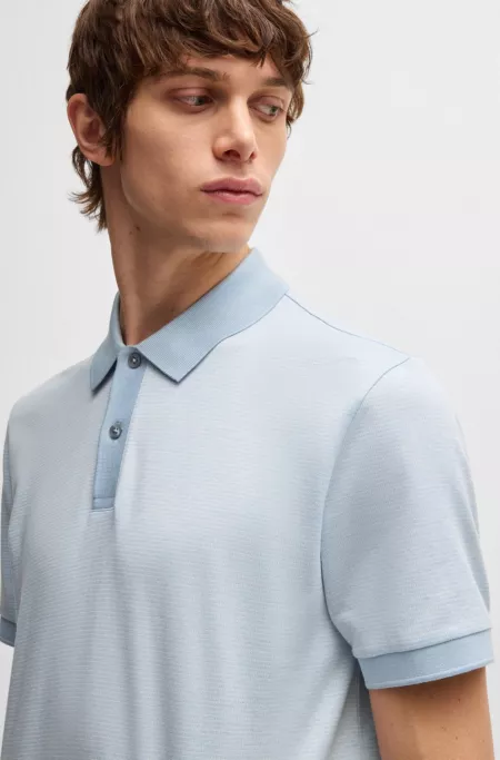 Micro-pattern polo shirt in mercerised cotton