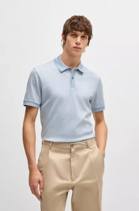 Micro-pattern polo shirt in mercerised cotton