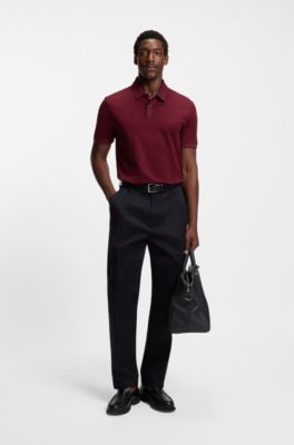 Polo en coton merceris&eacute; &agrave; micro motif, Rouge sombre