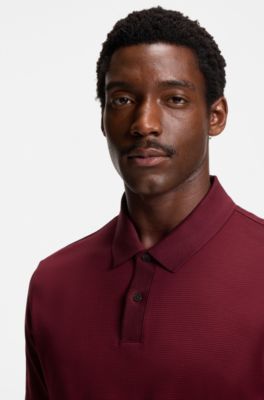 Polo en coton merceris&eacute; &agrave; micro motif, Rouge sombre