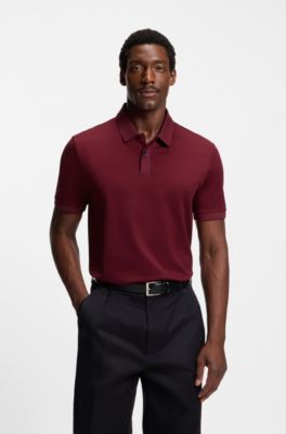 Micro-pattern polo shirt in mercerised cotton, Dark Red