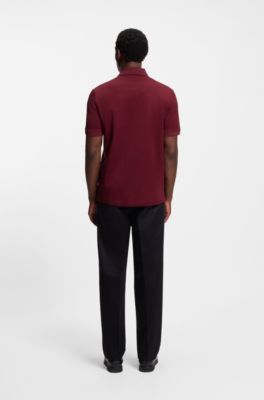 Polo en coton merceris&eacute; &agrave; micro motif, Rouge sombre