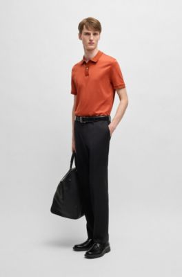 Polo de algod&oacute;n mercerizado con microestampado, Naranja oscuro