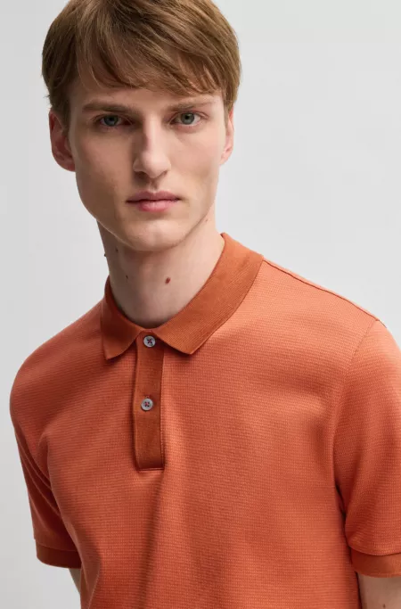 Micro-pattern polo shirt in mercerised cotton