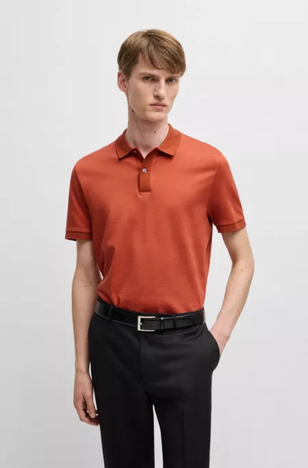 Micro-pattern polo shirt in mercerised cotton