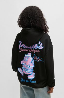 Sudadera con capucha de felpa de algod&oacute;n con gr&aacute;ficos de comida callejera, Negro