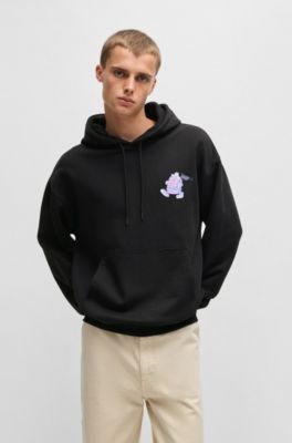 Sudadera con capucha de felpa de algod&oacute;n con gr&aacute;ficos de comida callejera, Negro