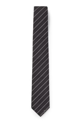 Silk-jacquard tie with diagonal stripes, Black