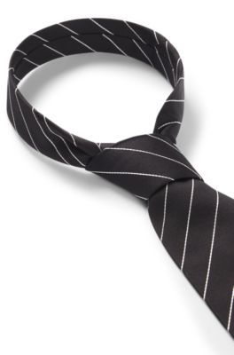 Silk-jacquard tie with diagonal stripes, Black