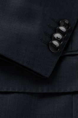 Traje slim fit en mezcla de lana con microestampado, Azul oscuro