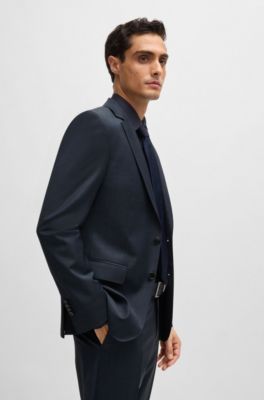Traje slim fit en mezcla de lana con microestampado, Azul oscuro