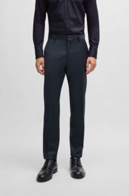 Traje slim fit en mezcla de lana con microestampado, Azul oscuro
