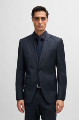 Traje slim fit en mezcla de lana con microestampado, Azul oscuro
