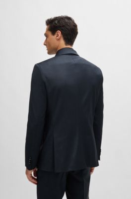 Traje slim fit en mezcla de lana con microestampado, Azul oscuro