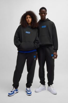 Sudadera con capucha en felpa de algod&oacute;n con logo smiley, Negro