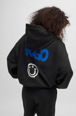 Sudadera con capucha en felpa de algod&oacute;n con logo smiley, Negro