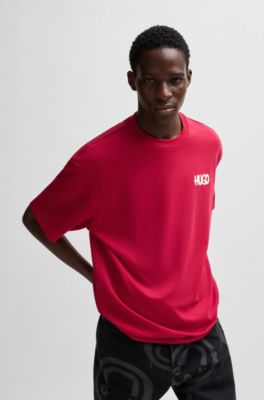 Cotton-jersey T-shirt with Happy HUGO logo, Dark Red