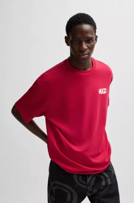 Cotton-jersey T-shirt with Happy HUGO logo